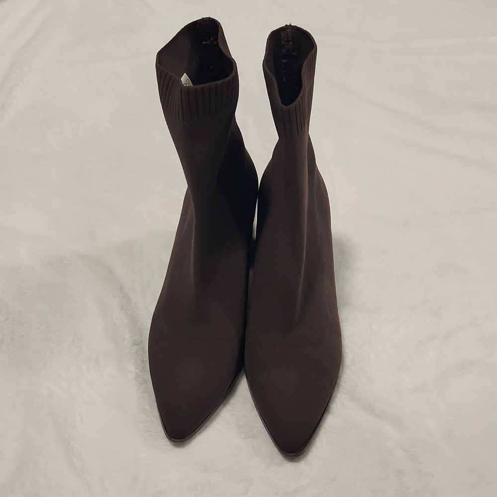 Women's Brown Stretch Sock Boots - Sleek Pointed Toe